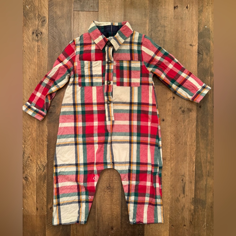 Pink Chicken / Blue Rooster - Baby Boys Easton Jumper - Holiday Tartan / 18/24M